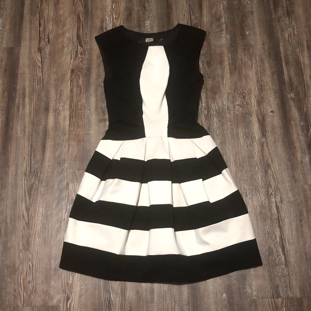 Eva Franco Dress Women's 0 Anthropologie Strata Mini Striped Fit & Flare Pleated